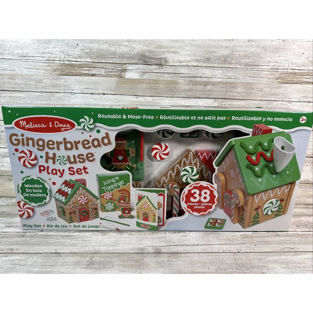 *NEW* Melissa & Doug Gingerbread House‎ playset 38 Pieces Christmas Wooden